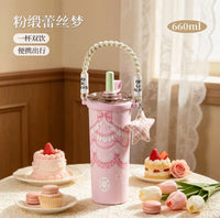 BOT700 | 660ml Stainless Steel Bottle - pink bow