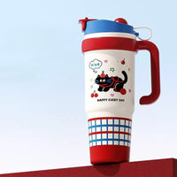 BOT399 | 1000ml Stainless Cup - red cat happy day