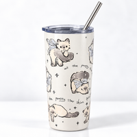 BOT654 | 600ml Stainless Cup - Cream Cat