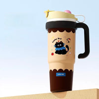 BOT398 | 1000ml Stainless Cup - brown lucky cat