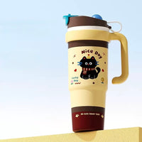 BOT401 | 1000ml Stainless Cup - Brown Cat Nice Day
