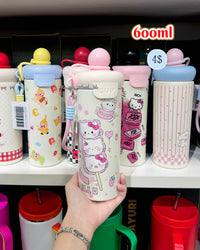 BOT389 | 600ml Stainless Bottle - Pink Kitty