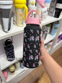 BOT113 | 1000ml Stainless Bottle - Black Flower
