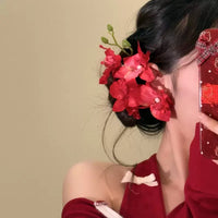 (Clear stock) ‼️ HSC16B | Red Flower Hair Clip 1pcs 1.25$